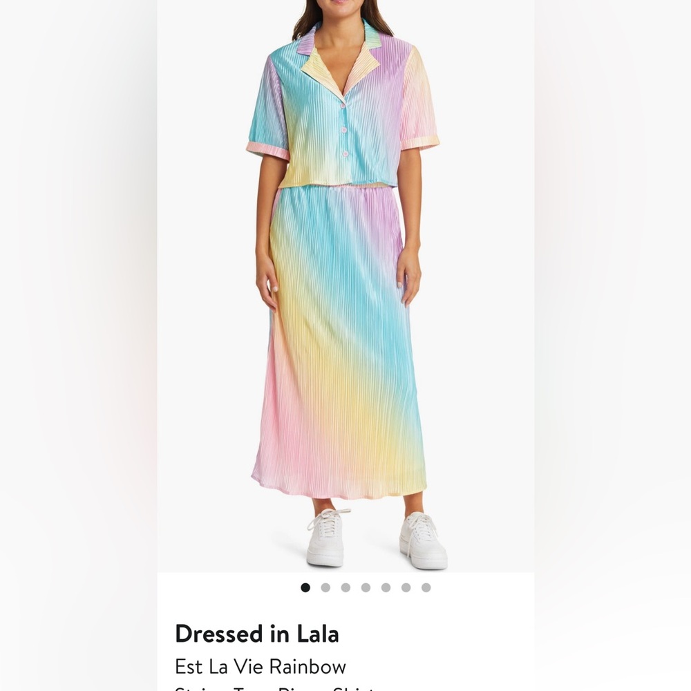 NWT DressedinLaLa Stripe Two Piece Shirt and Skirt Set